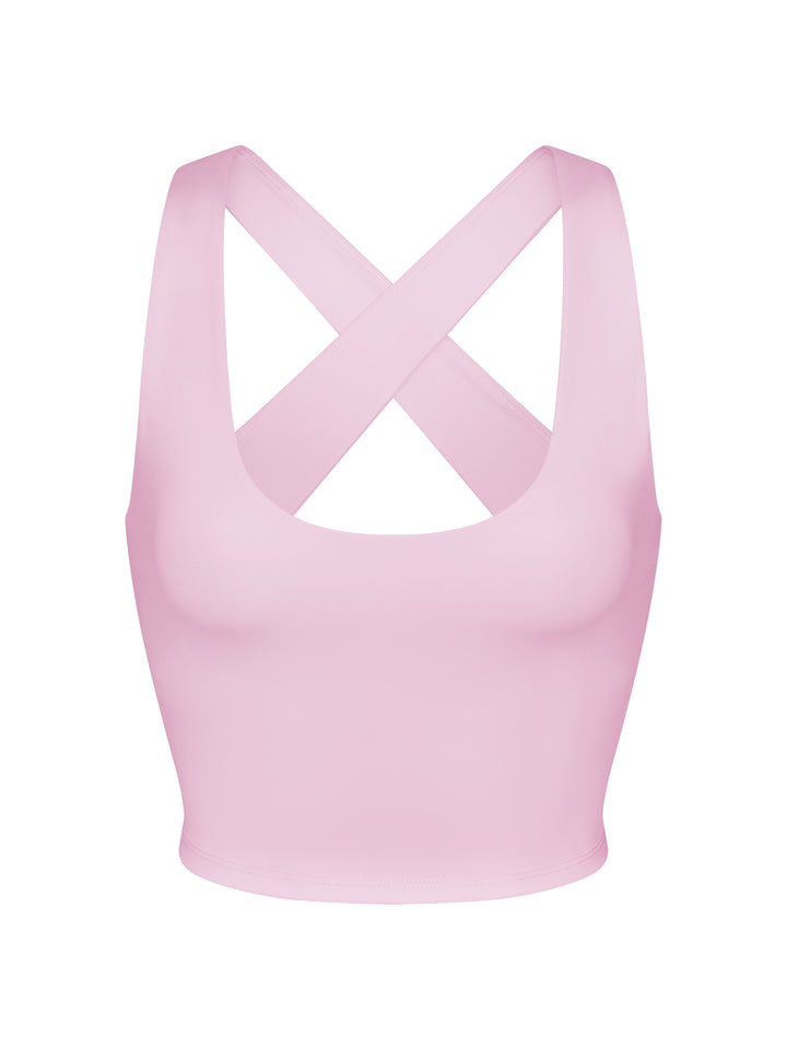 PB5star women's powder pink scoop neck sports bra with cross-back straps