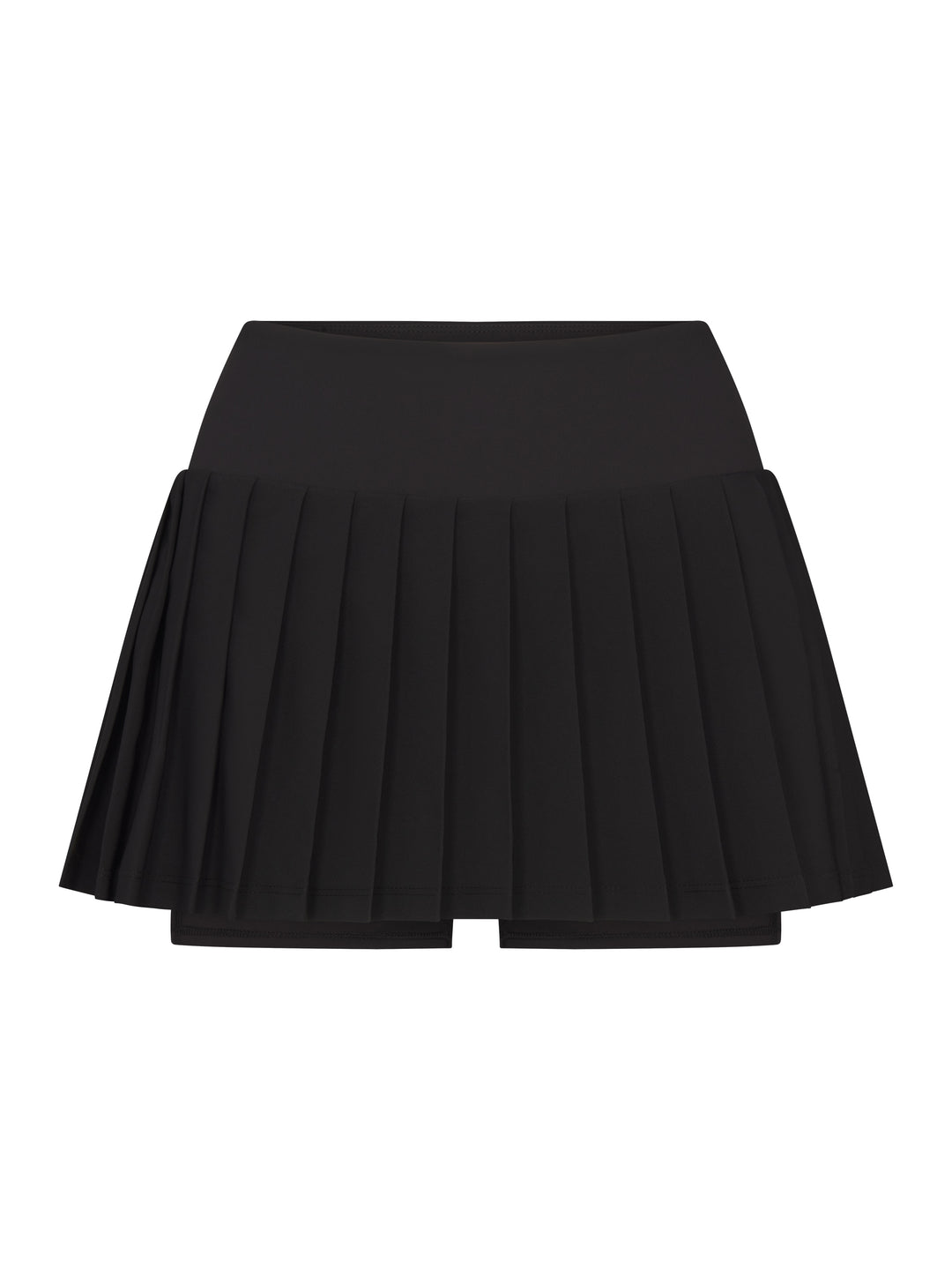 Front view of PB5star women's black pleated pickleball skirt with built-in shorts