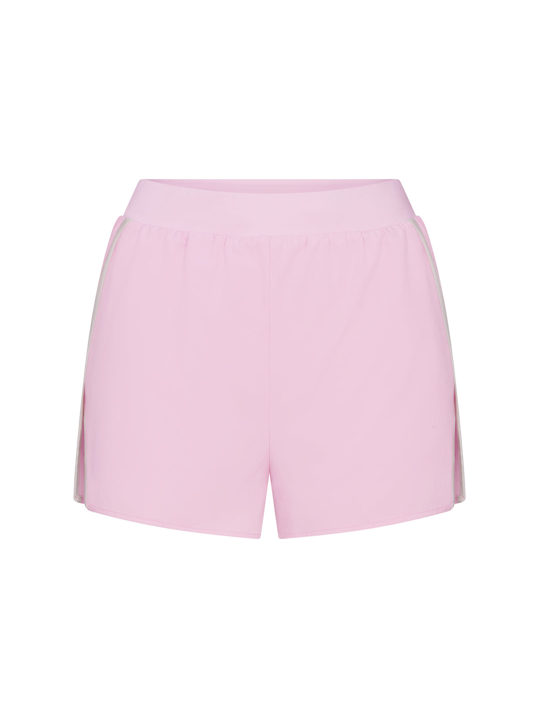 Front view of PB5star women's powder pink athletic shorts with subtle side split design