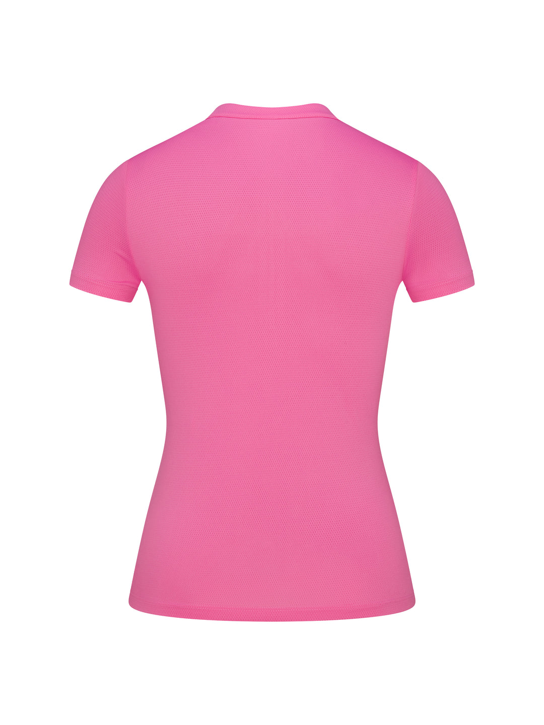 Back view of PB5star women's pink zip tee with short sleeves and athletic fit